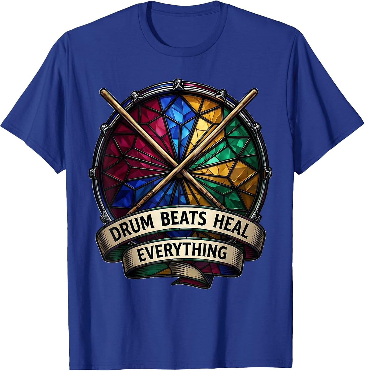 Drum Beats Heal Everything Music Design T-Shirt - Royal Blue