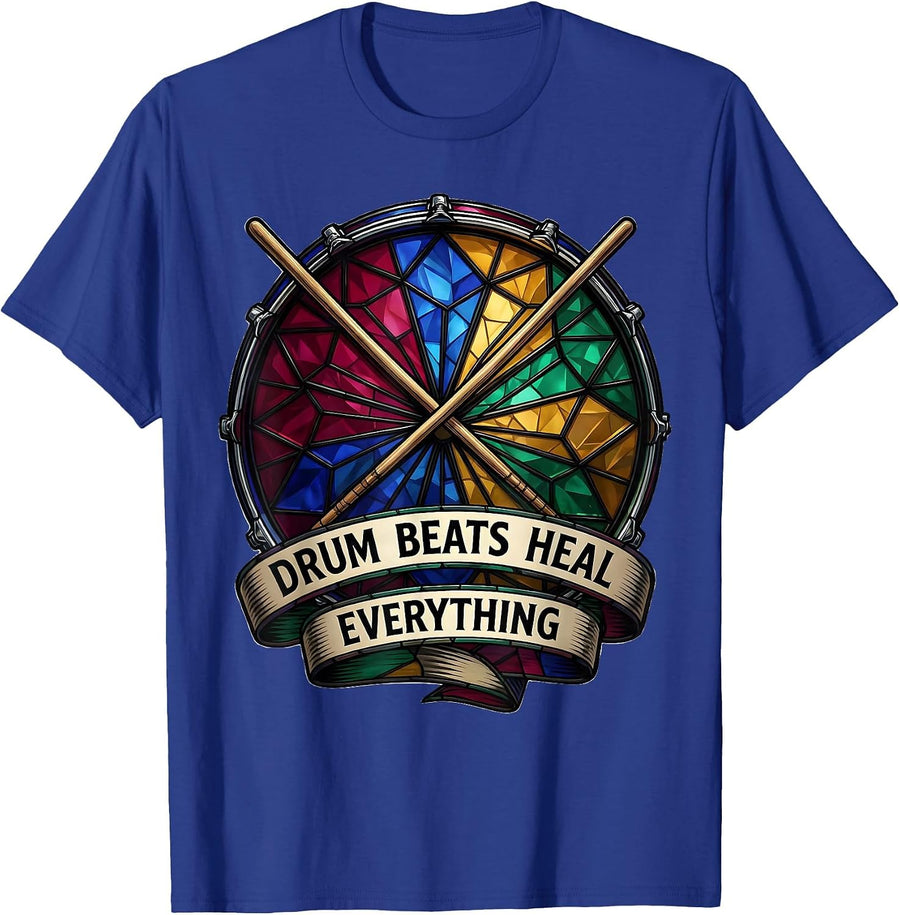 Drum Beats Heal Everything Music Design T-Shirt - Royal Blue