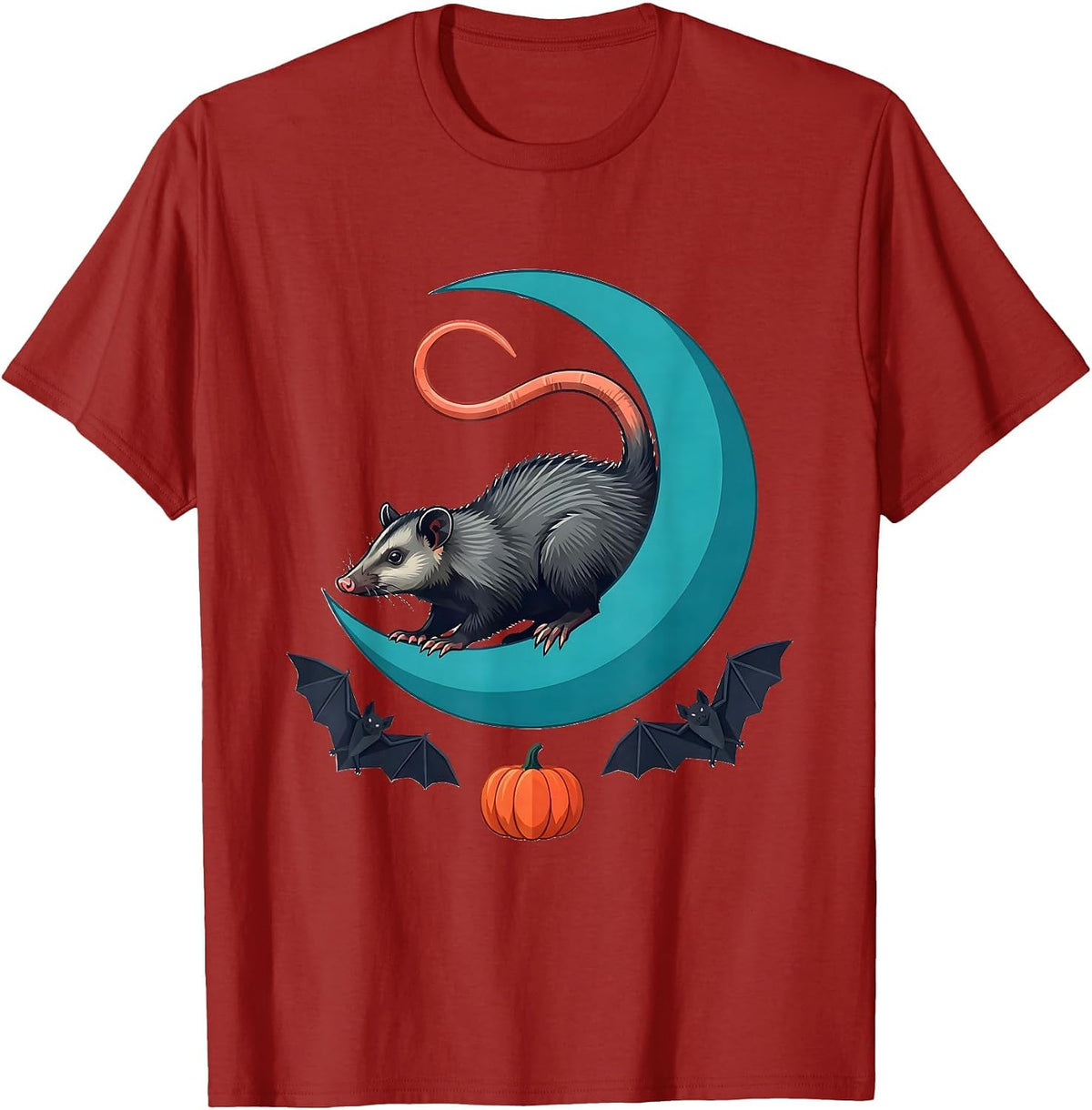 Opossum Moon Halloween Spooky Gothic Novelty T-Shirt - Cranberry Red