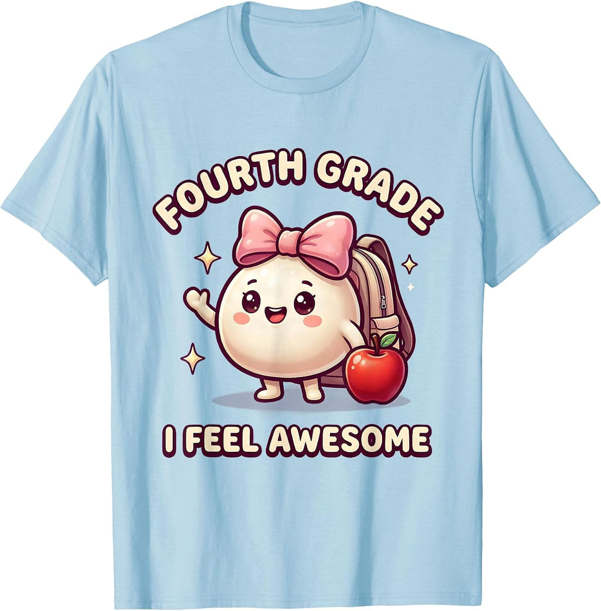 Men's Fourth Grade I Feel Awesome Cute Kawaii Dumpling Back T-Shirt - Baby Blue