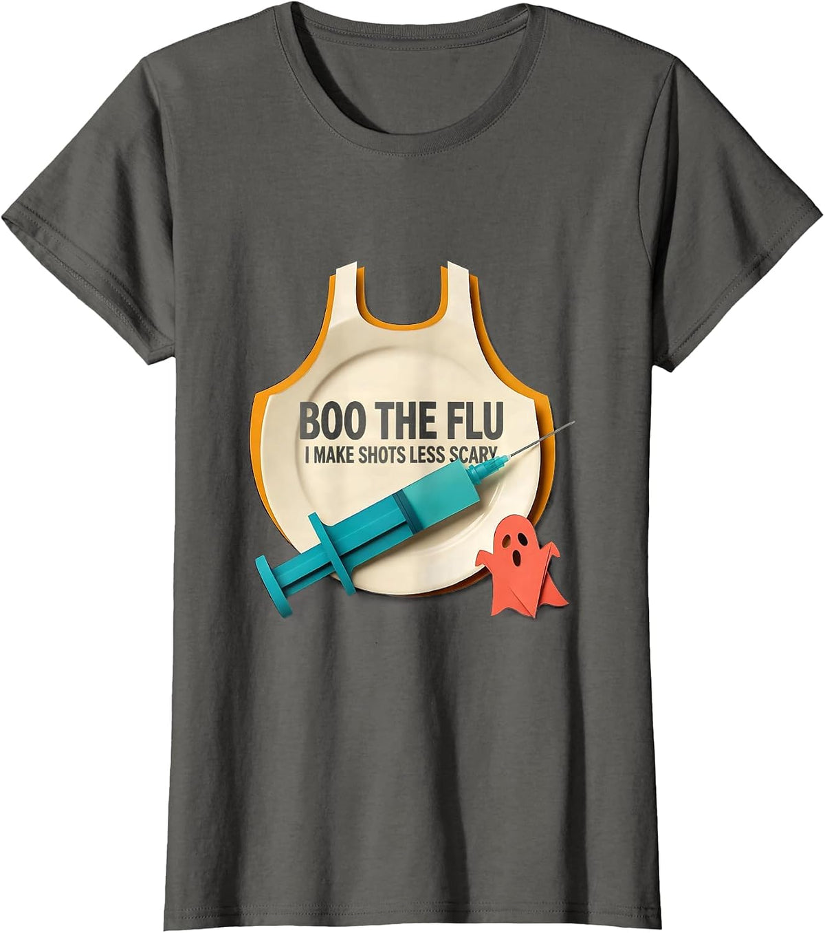 Women's Boo the Flu I Make Shots Less Scary Funny Nurse Halloween T-Shirt - Asphalt Grey