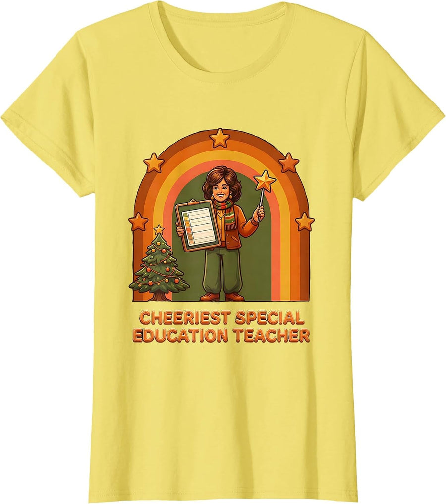 Women's Cheeriest Special Education Teacher Retro Funny Teacher T-Shirt - Lemon Yellow