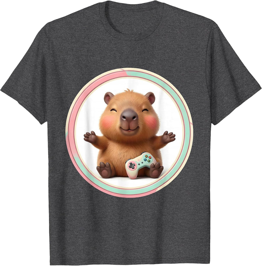 Men's Capybara Gamer Meme Humor Cute Kawaii T-Shirt - Dark Heather Grey