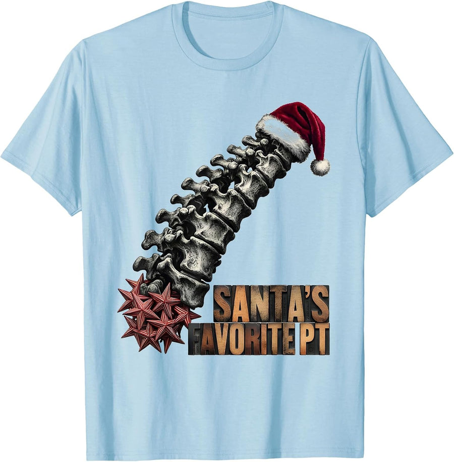 Men's Santa's Favorite PT Funny Physical Therapist Christmas Rehab T-Shirt - Baby Blue