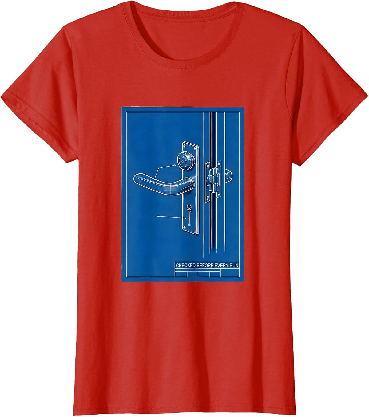 Checked Before Every Run Technical Blueprint School Bus T-Shirt - Red