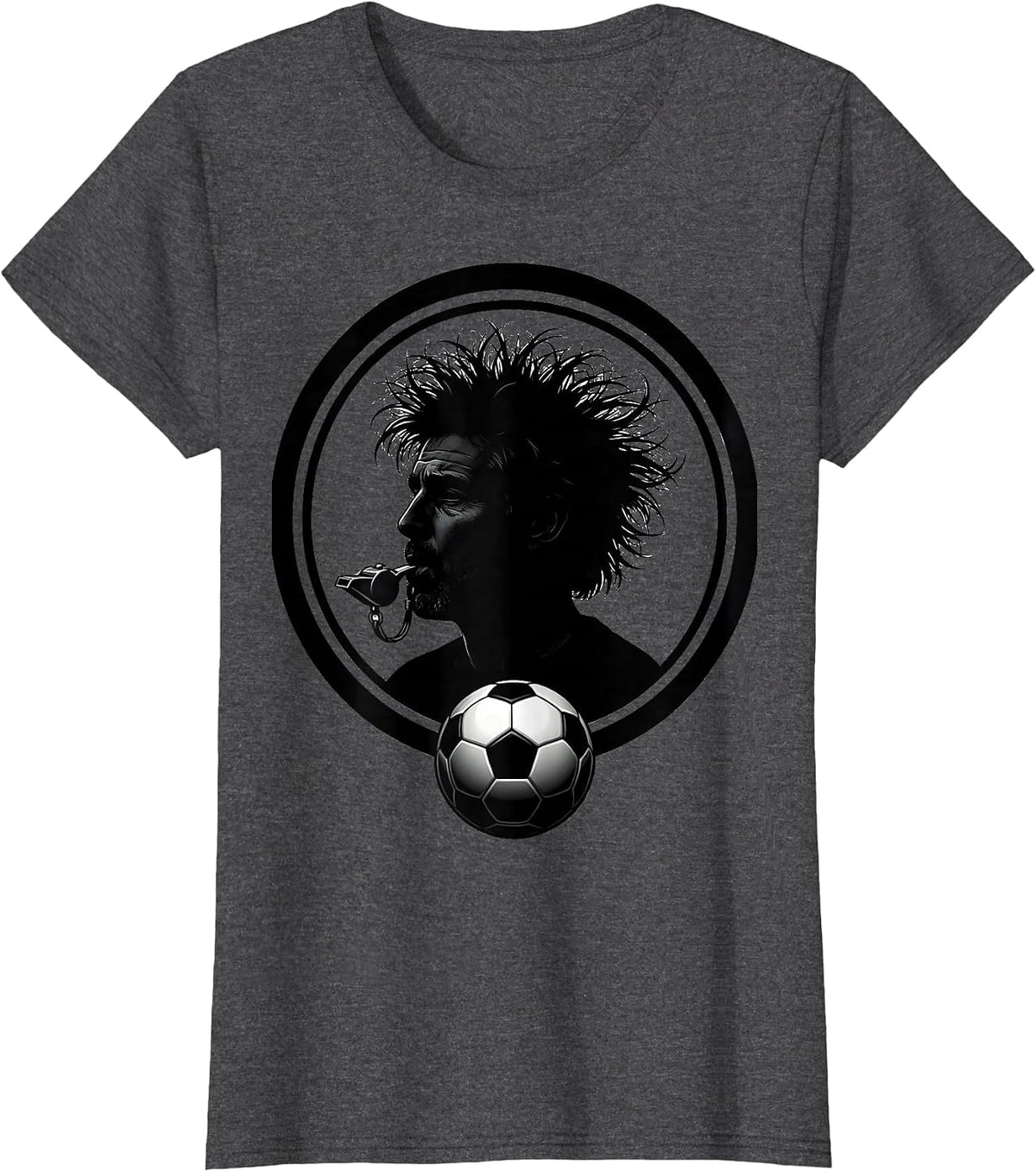 Women's Soccer Dad Referee Whistle Graphic Tee T-Shirt - Dark Heather Grey