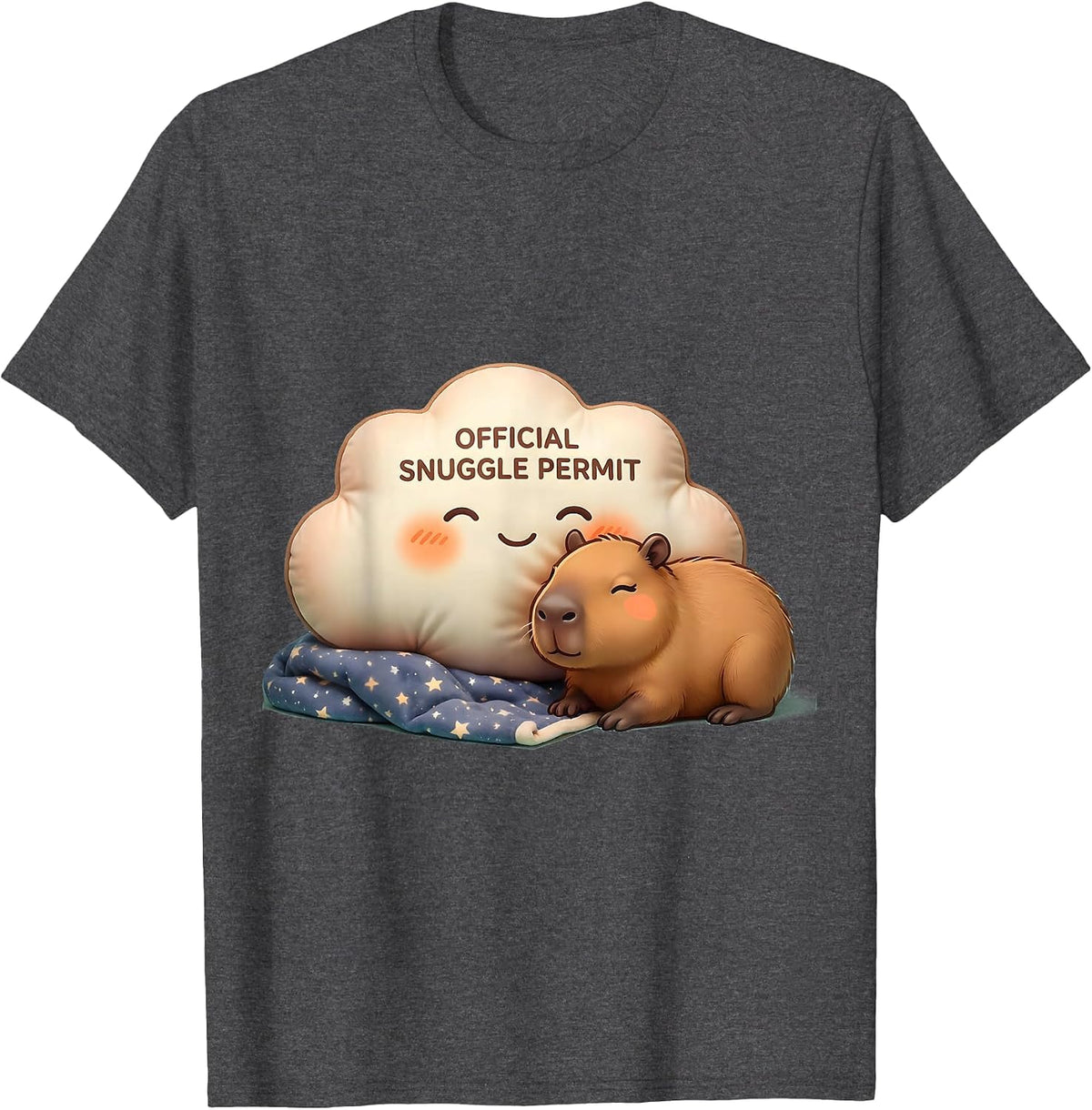 Official Snuggle Permit Cute Kawaii Capybara Sleepy Pajama T-Shirt - Dark Heather Grey
