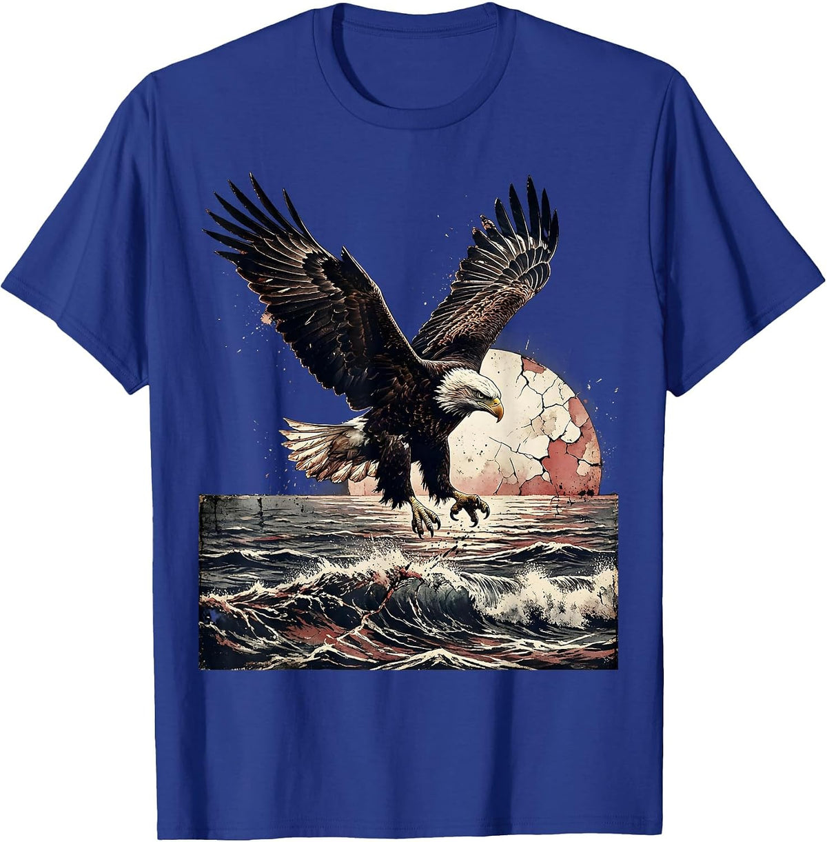 Men's Eagle Diving at Sunset Red White and Blue T-Shirt - Royal Blue