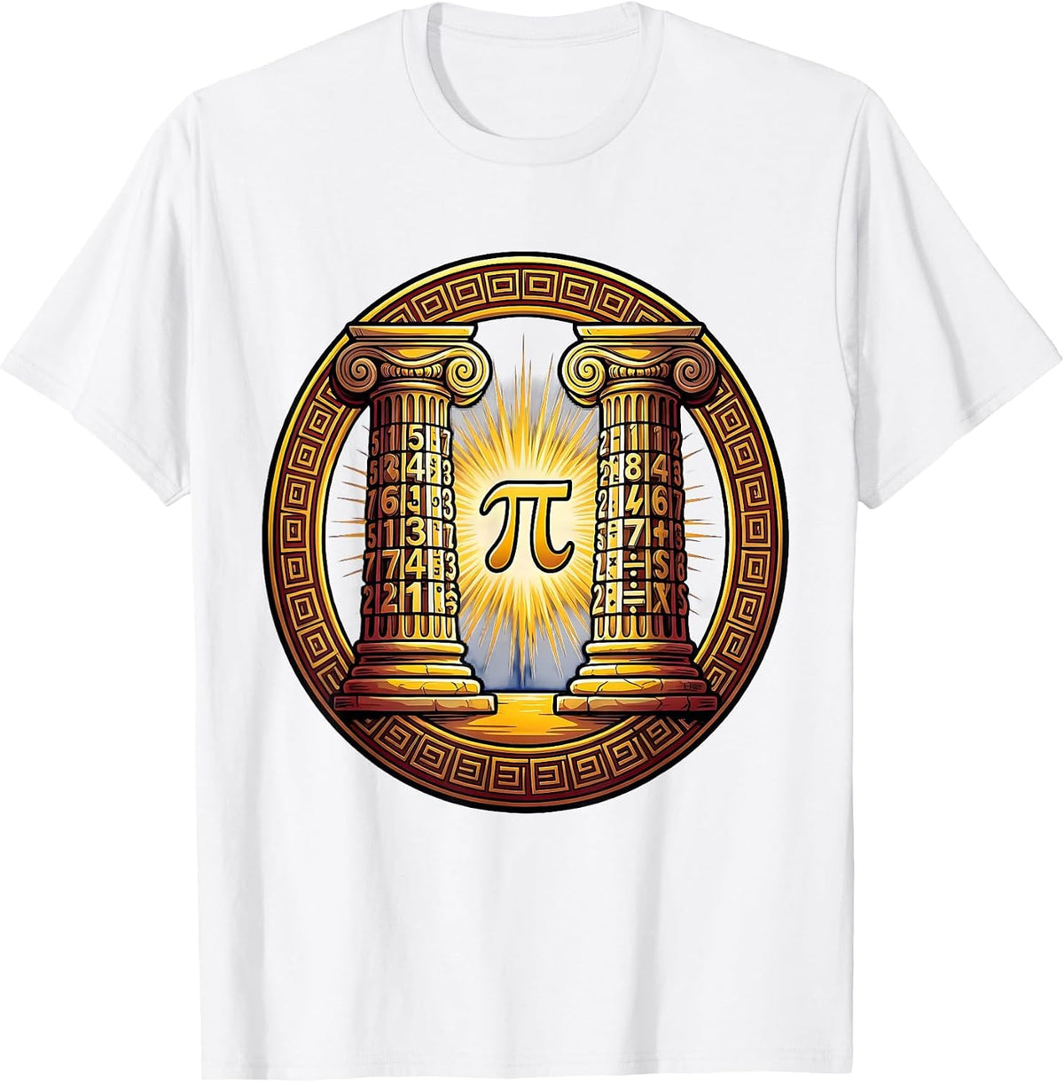 Men's Math Teacher Greek Column Numbers Graphic T-Shirt - White