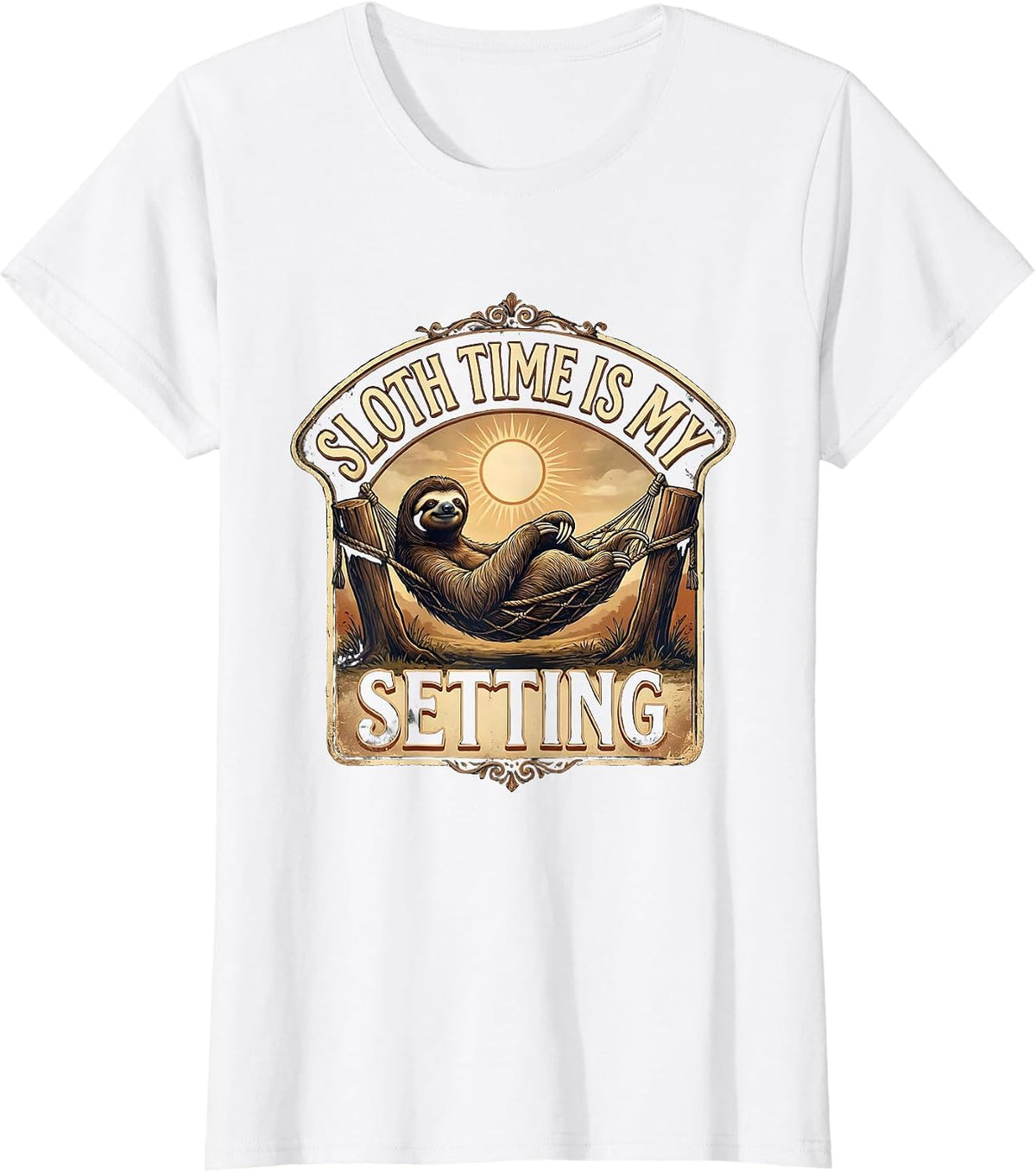 Sloth Time Is My Setting Vintage Funny Sloth Lover Gift T-Shirt - White
