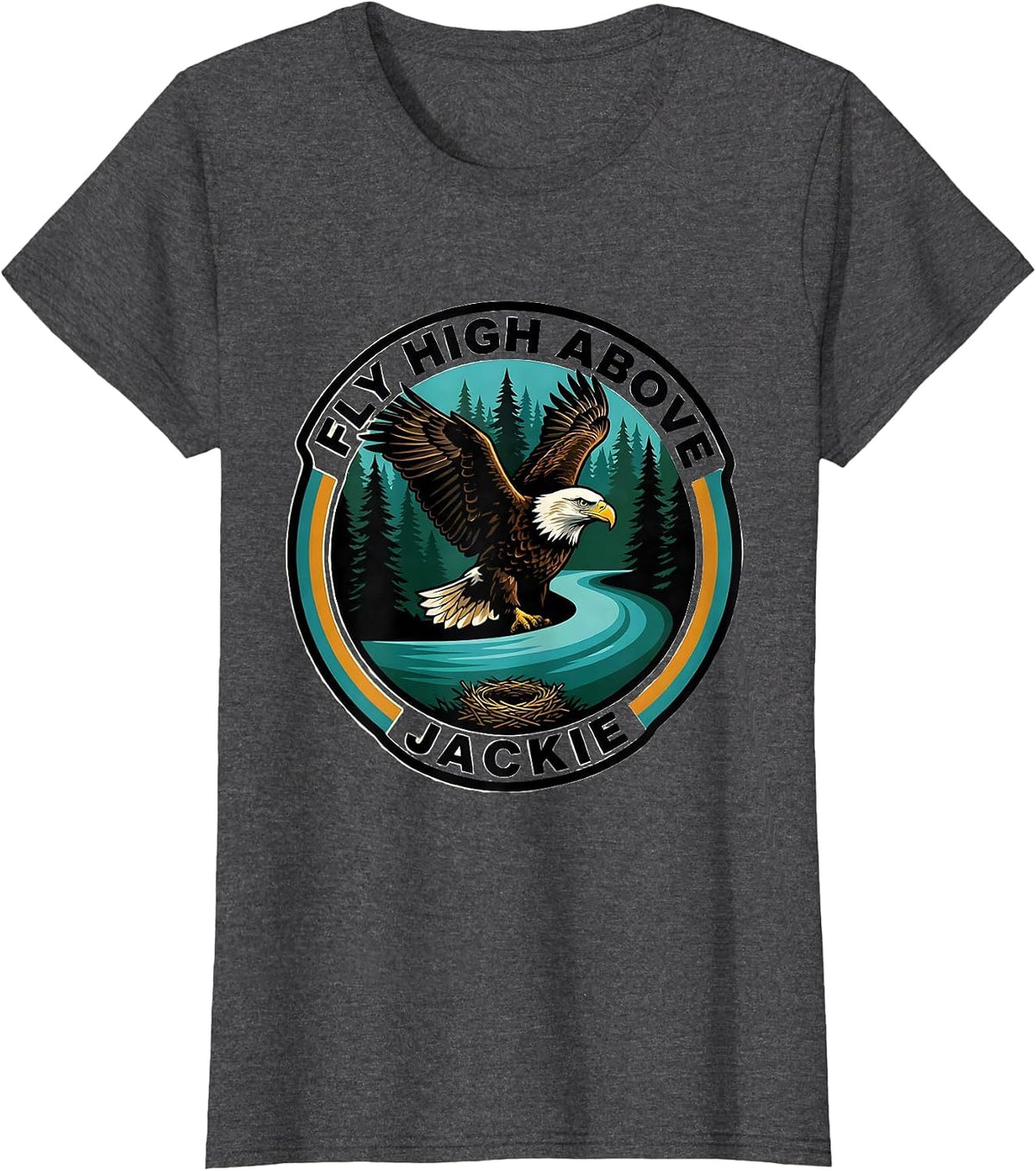 Women's Fly High Above, Jackie Vintage Eagle Memorial Nature Lover T-Shirt - Dark Heather Grey