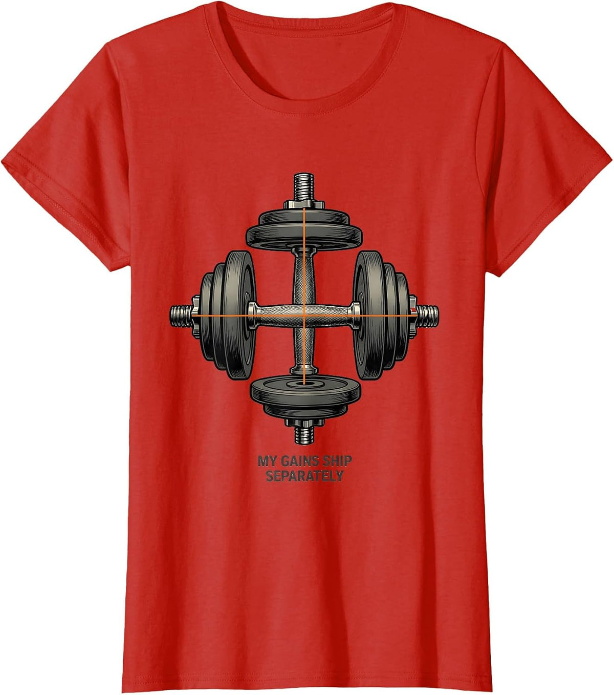 Women's My Gains Ship Separately Funny Gym Weightlifting Workout T-Shirt - Red