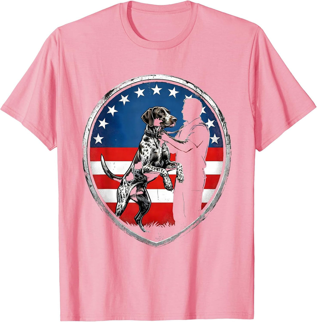 Men's German Shorthaired Pointer Patriotic Dog Lover Shield T-Shirt - Pink