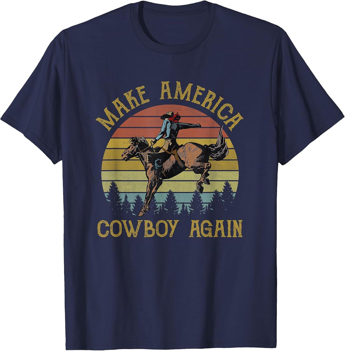 Makes America Back to a Cowboy Riding Horse Western Country T-Shirt - Navy Blue