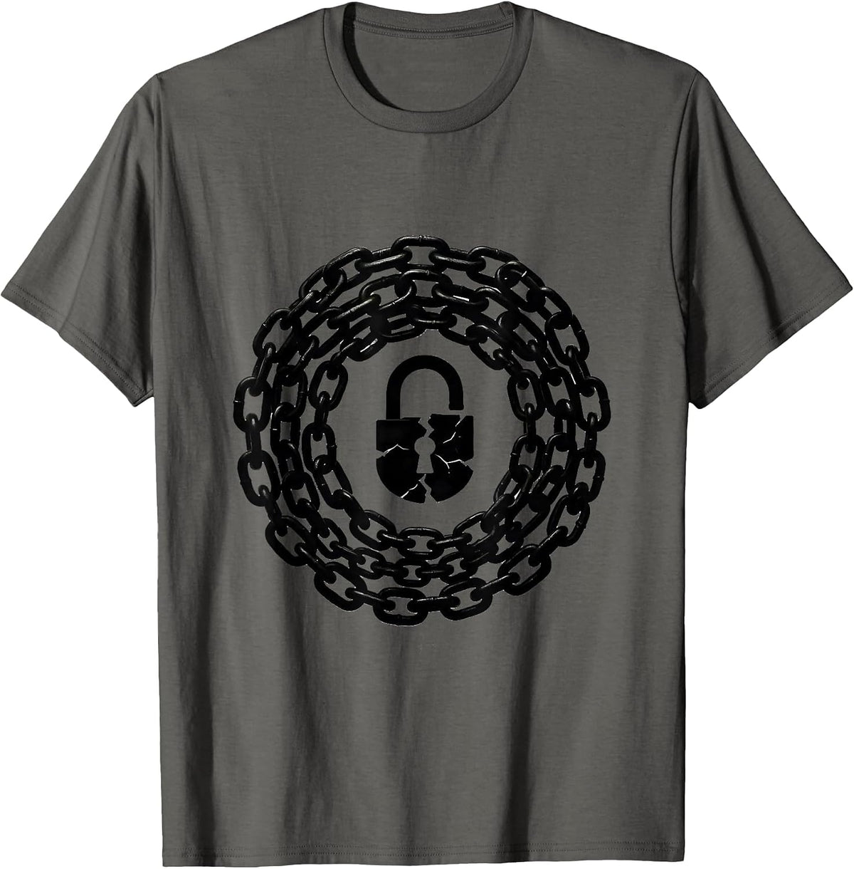 Men's Grunge Broken Padlock Heavy Chain Illustration T-Shirt - Asphalt Grey