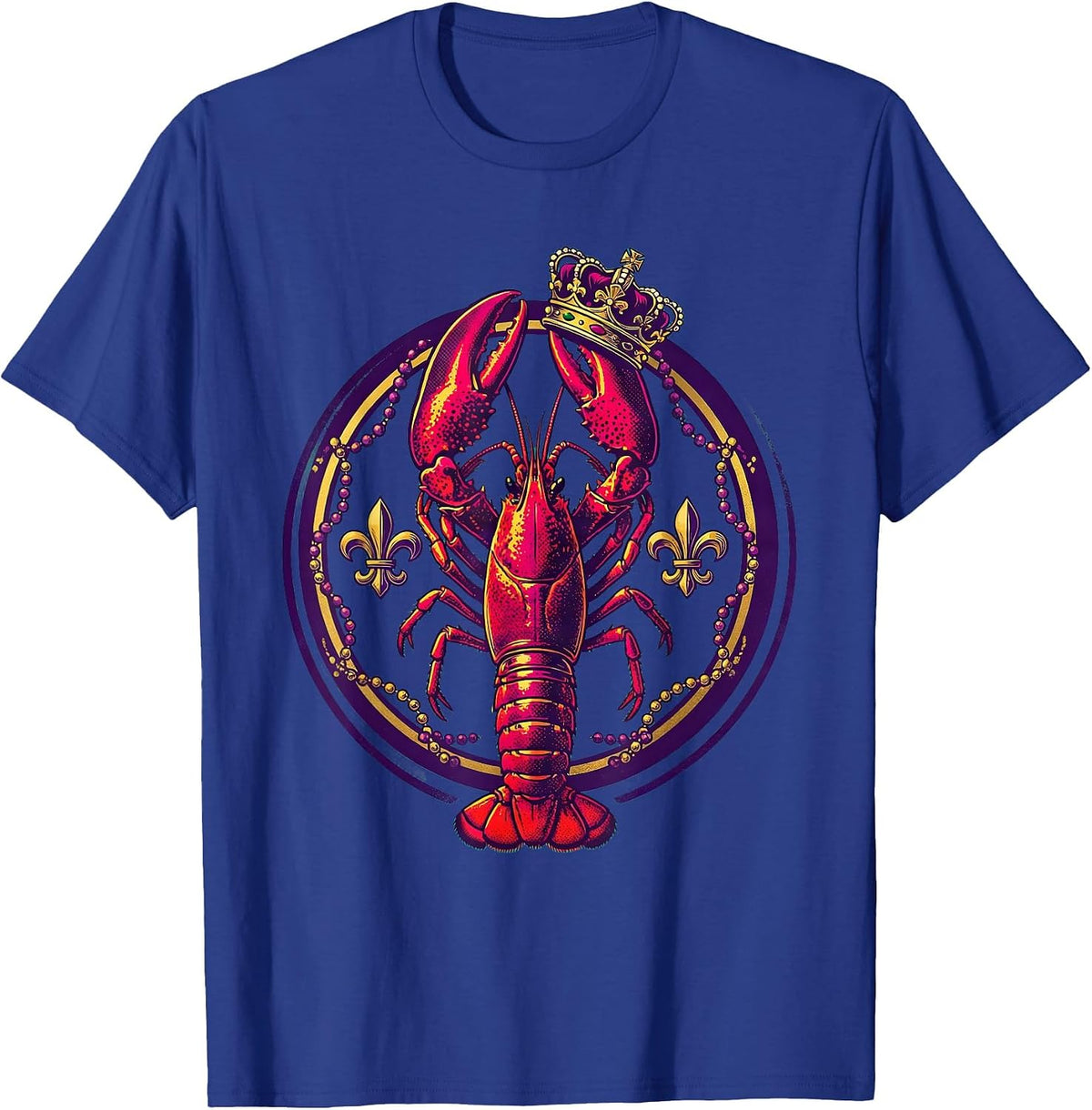 Men's Crowned Crawfish Mardi Gras Festive Graphic T-Shirt - Royal Blue