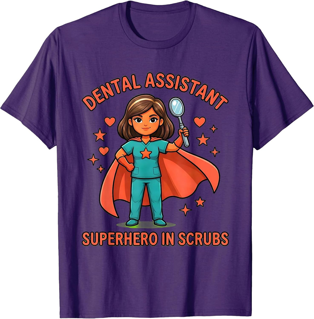 Dental Assistant, Superhero in Scrubs Cartoon Dental Gift T-Shirt - Purple