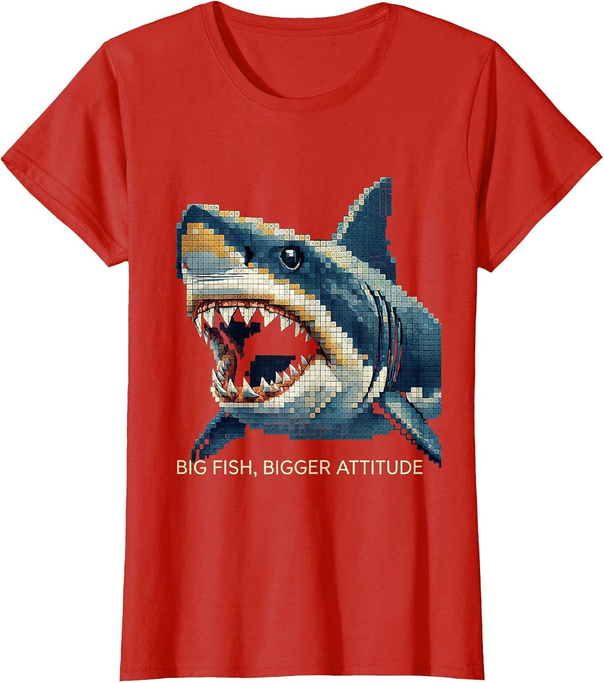 Women's Big Fish Bigger Attitude Bold Shark Design T-Shirt - Red