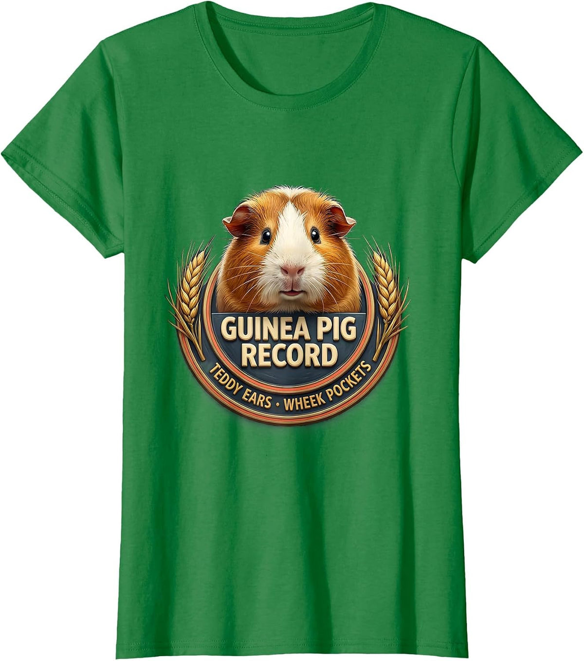 Women's Guinea Pig Record: Teddy Ears, Wheek Pockets Cute T-Shirt - Kelly Green