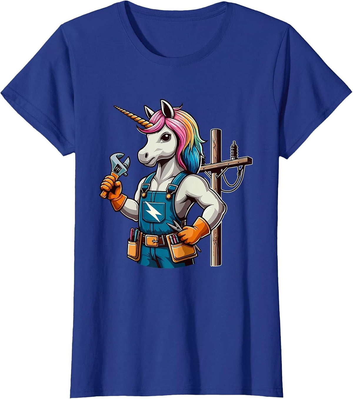 Electrician Job Matching Team Costume Colorful Unicorn Lover T-Shirt - Royal Blue