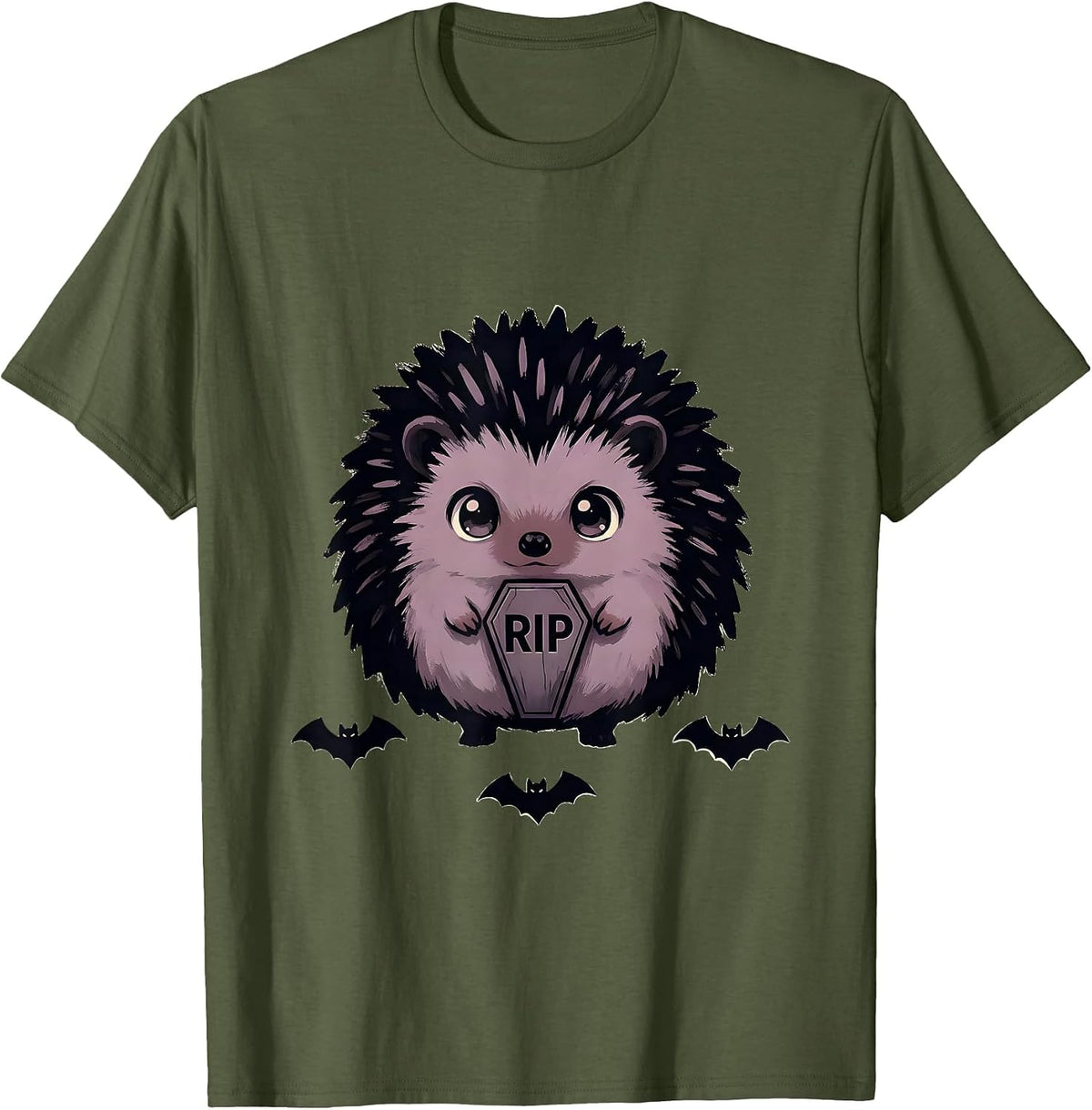 RIP Chibi Hedgehog Pastel Goth Kawaii Anime Horror Aesthetic T-Shirt - Olive Green