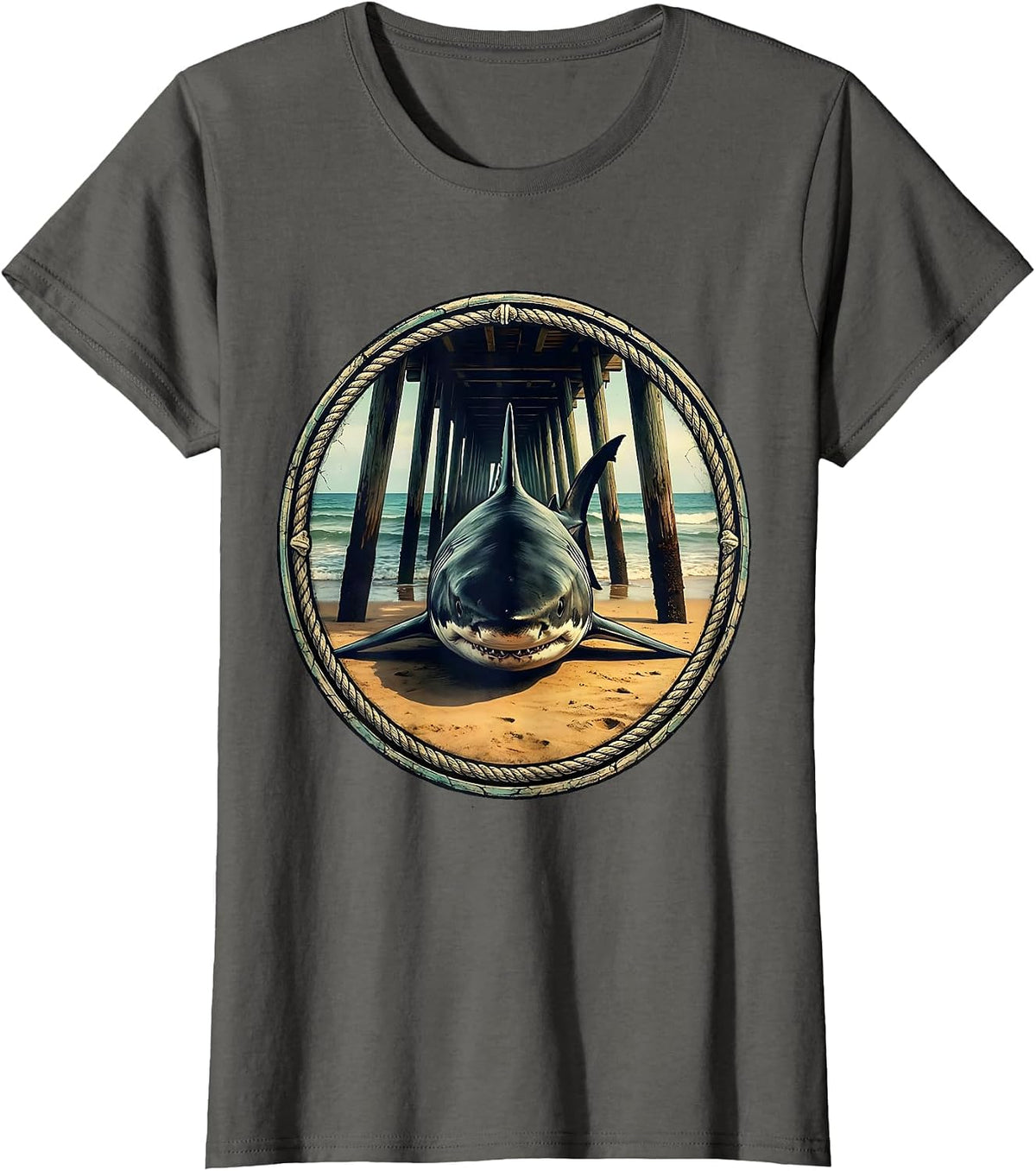 Women's Bull Shark Under the Pier Gulf of Mexico T-Shirt - Asphalt Grey