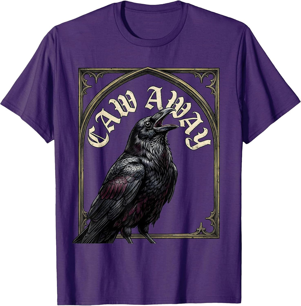 Men's Caw Away Gothic Raven Dark Humor Halloween Vintage T-Shirt - Purple
