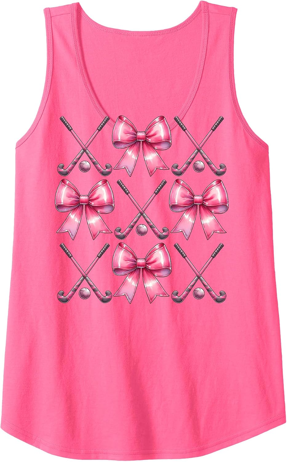 Coquette Bow Field Hockey Stick Ball Mothers Day Pink Mom Tank Top - As Pictured