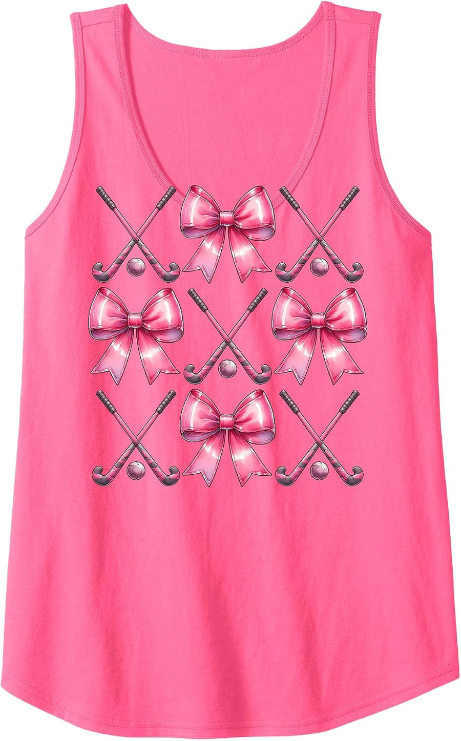 Coquette Bow Field Hockey Stick Ball Mothers Day Pink Mom Tank Top - As Pictured