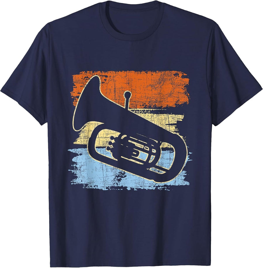 Retro Sunset Baritone - Marching Bandmaster Musician Music T-Shirt - Navy Blue
