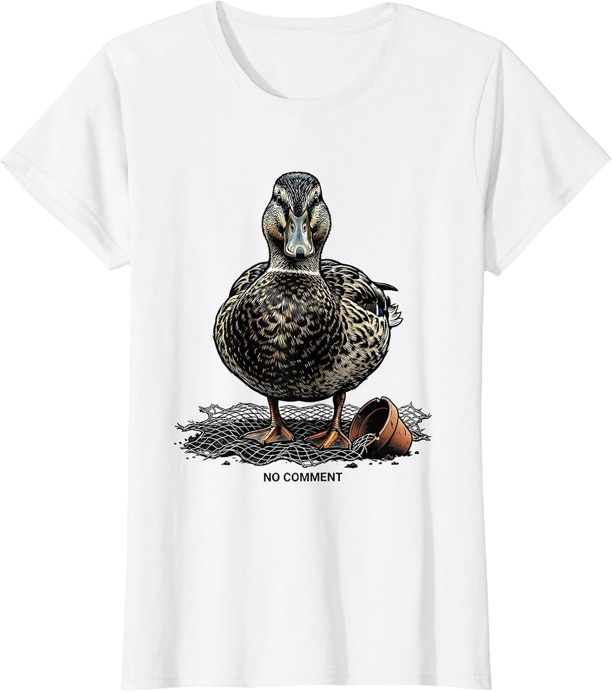 Women's No Comment Funny Duck Photobooth Portrait Animal Lover T-Shirt - White