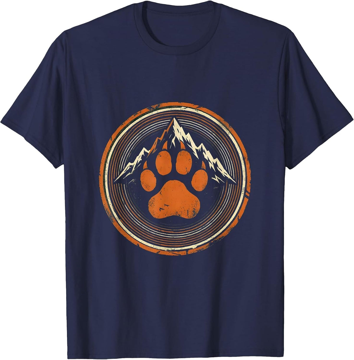 Lion Paw Print Mountain Backdrop Wilderness Design T-Shirt - Navy Blue