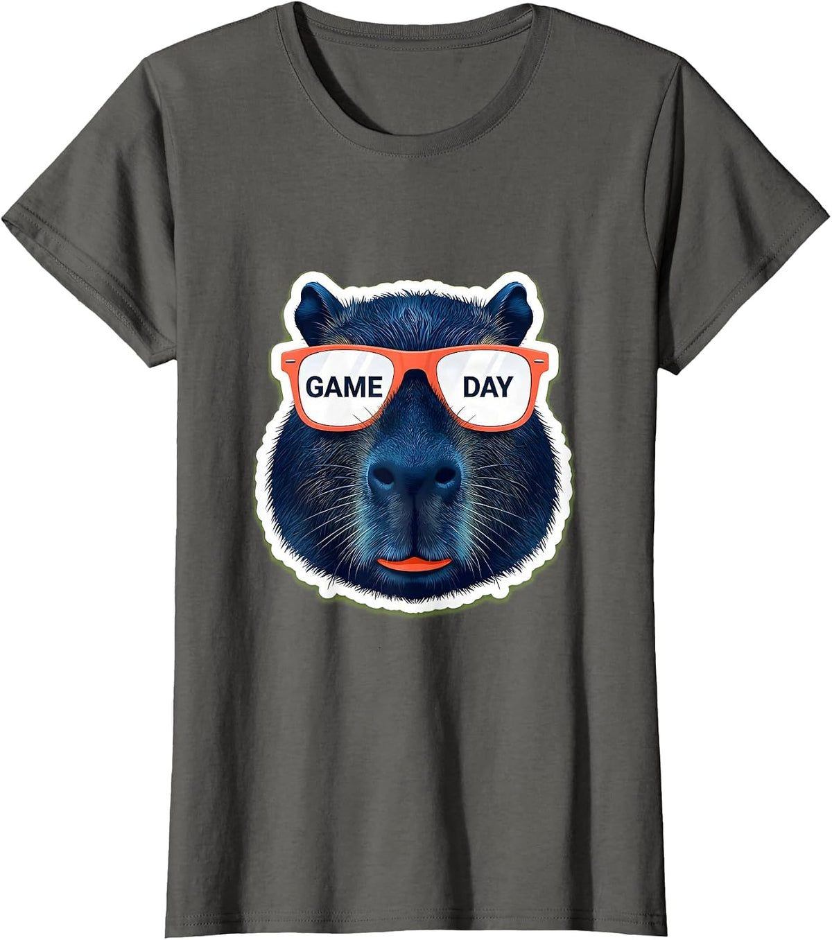 Women's Game Day Capybara Funny Animal Mascot Sunglasses Humor T-Shirt - Asphalt Grey