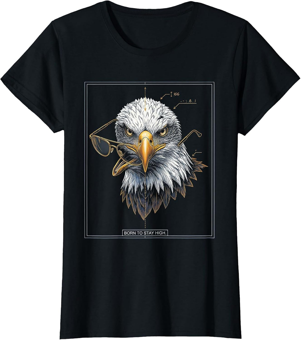 Women's Born To Stay High Technical Blueprint Eagle Pride Kids Teen T-Shirt - Black