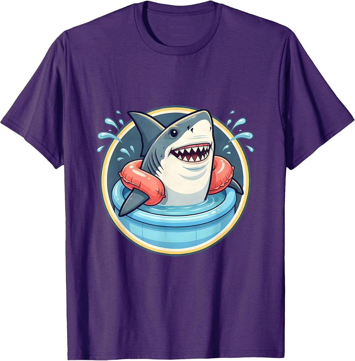 Men's Shark In Floaties Kiddie Pool Funny Illustration T-Shirt - Purple