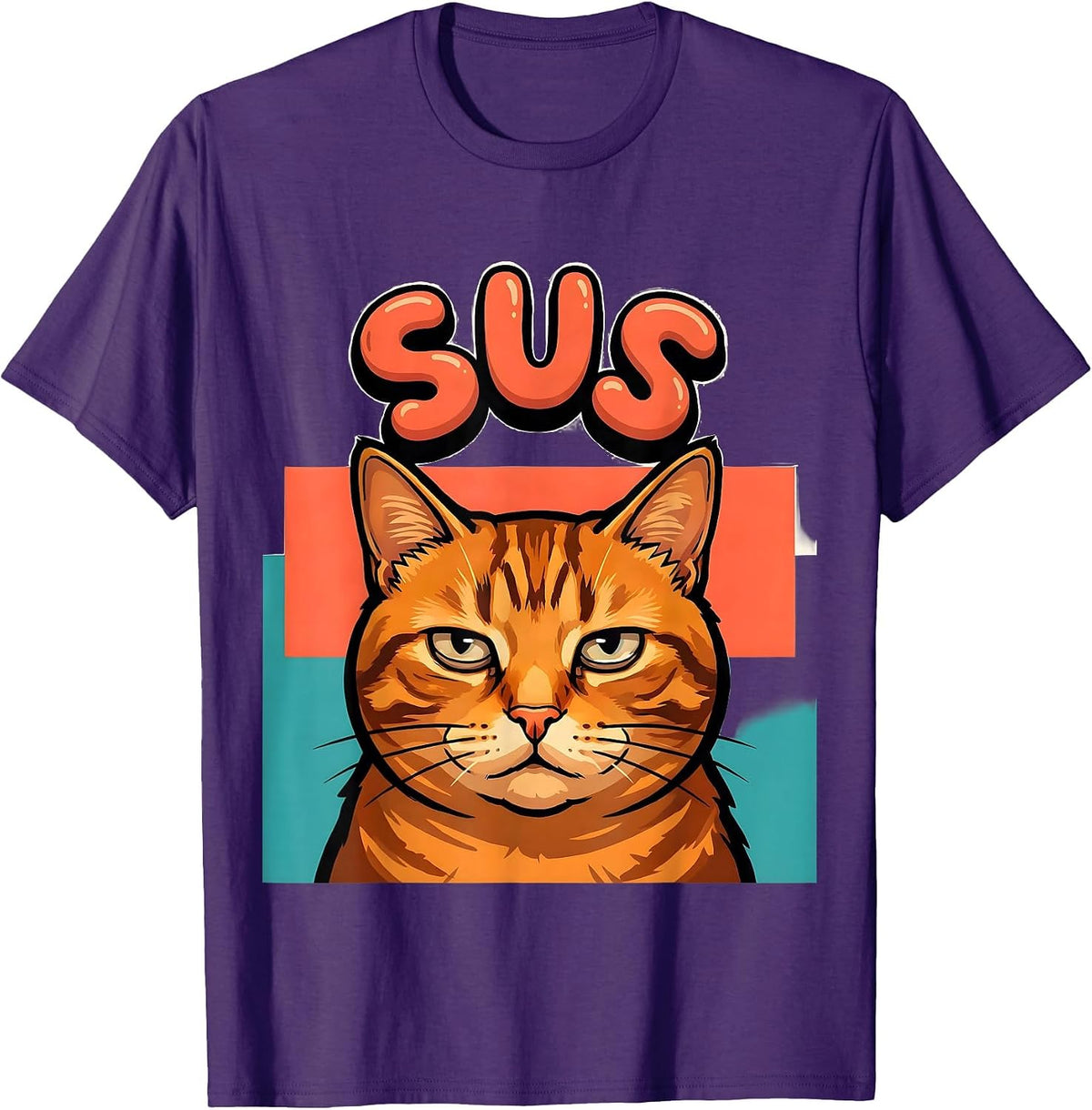 Men's sus Funny Cartoon Orange Tabby Cat Meme Internet Humor T-Shirt - Purple