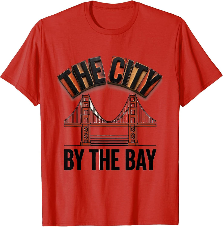 Men's The City By The Bay Golden Gate Bridge Souvenir San T-Shirt - Red