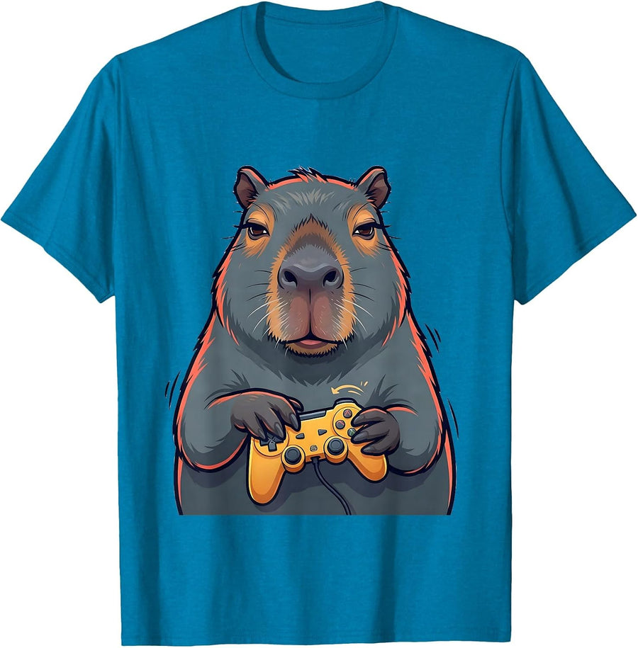 Capybara Funny Gamer Video Games Casual Humor T-Shirt - Sapphire Blue