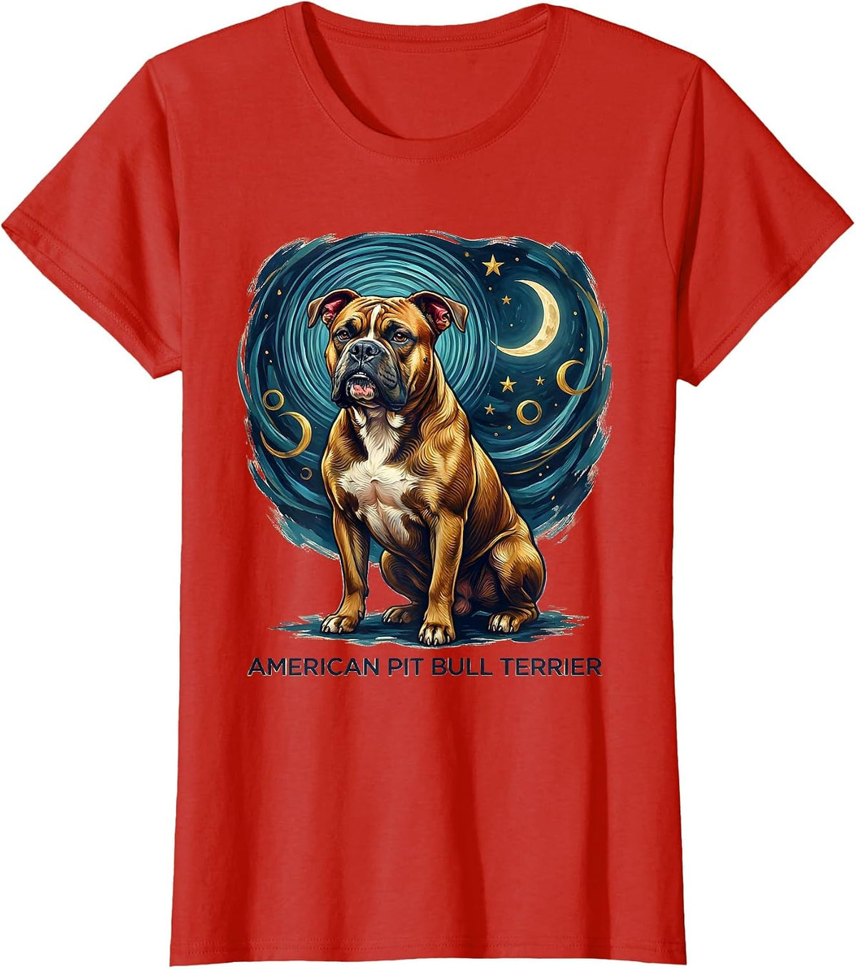 AMERICAN PIT BULL TERRIER Van Gogh Style Starry Night Dog T-Shirt - Red