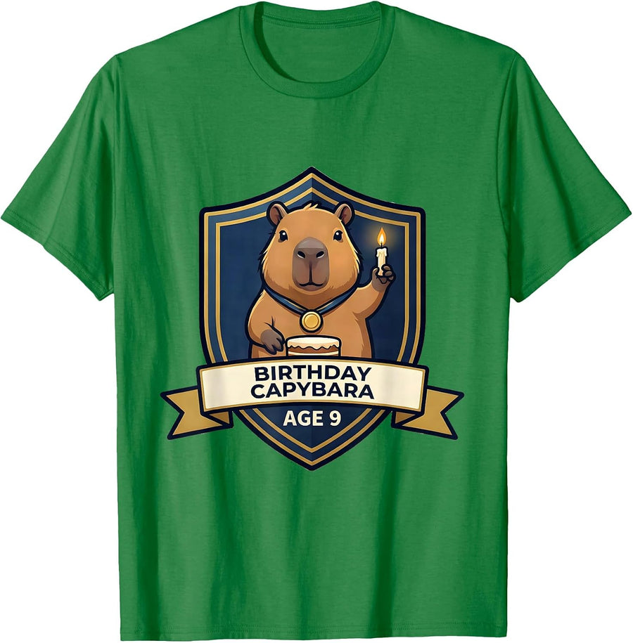 Men's Birthday Capybara Age 9 Kawaii Cute Animal Fan Party T-Shirt - Kelly Green