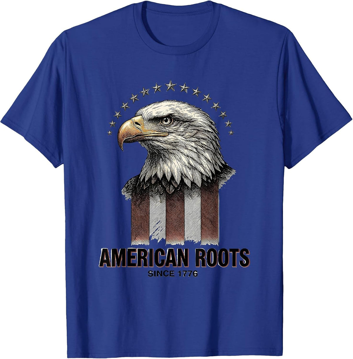 American Roots Since 1776 Patriotic Eagle 4th of July Flag T-Shirt - Royal Blue