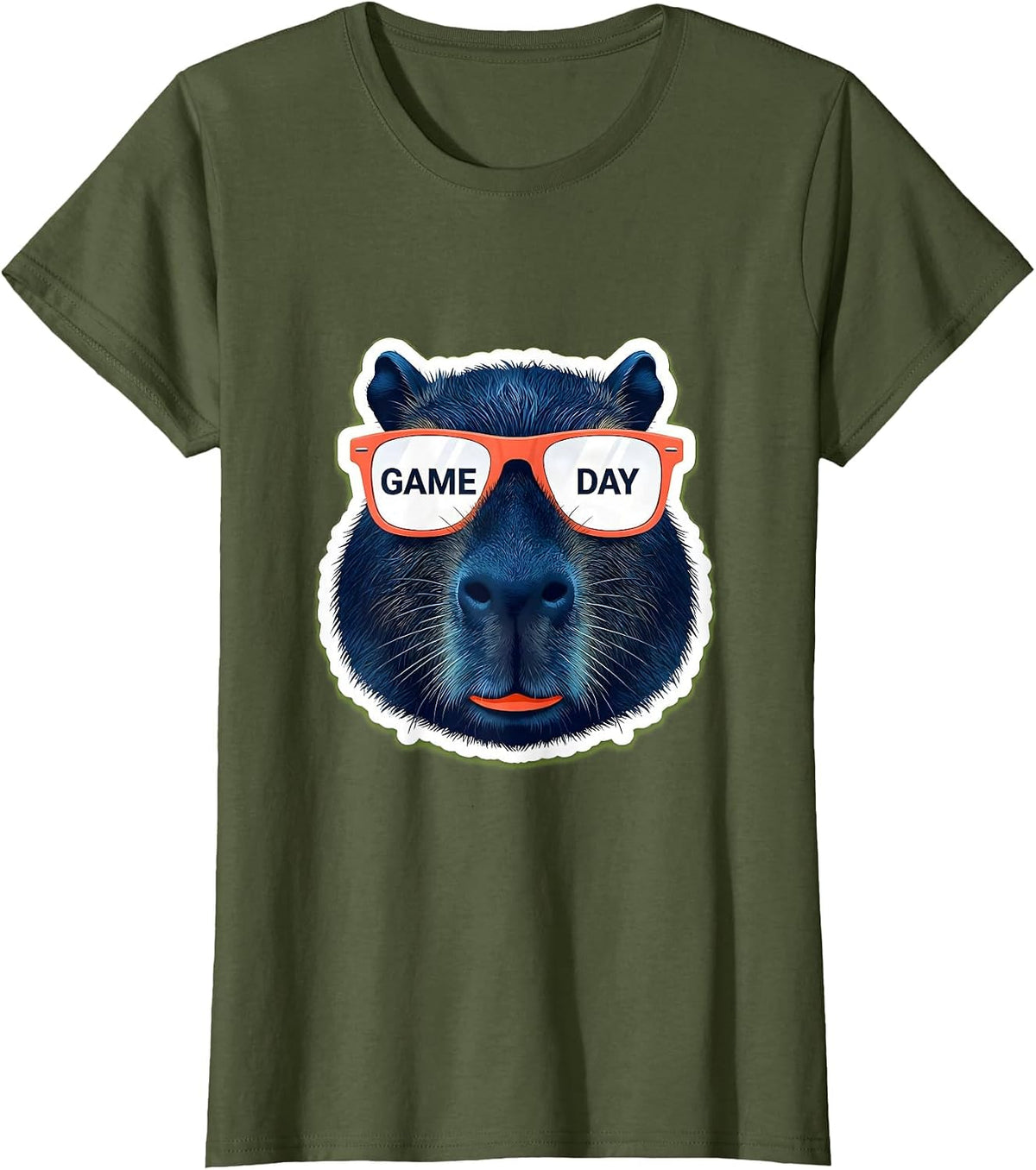 Women's Game Day Capybara Funny Animal Mascot Sunglasses Humor T-Shirt - Olive Green