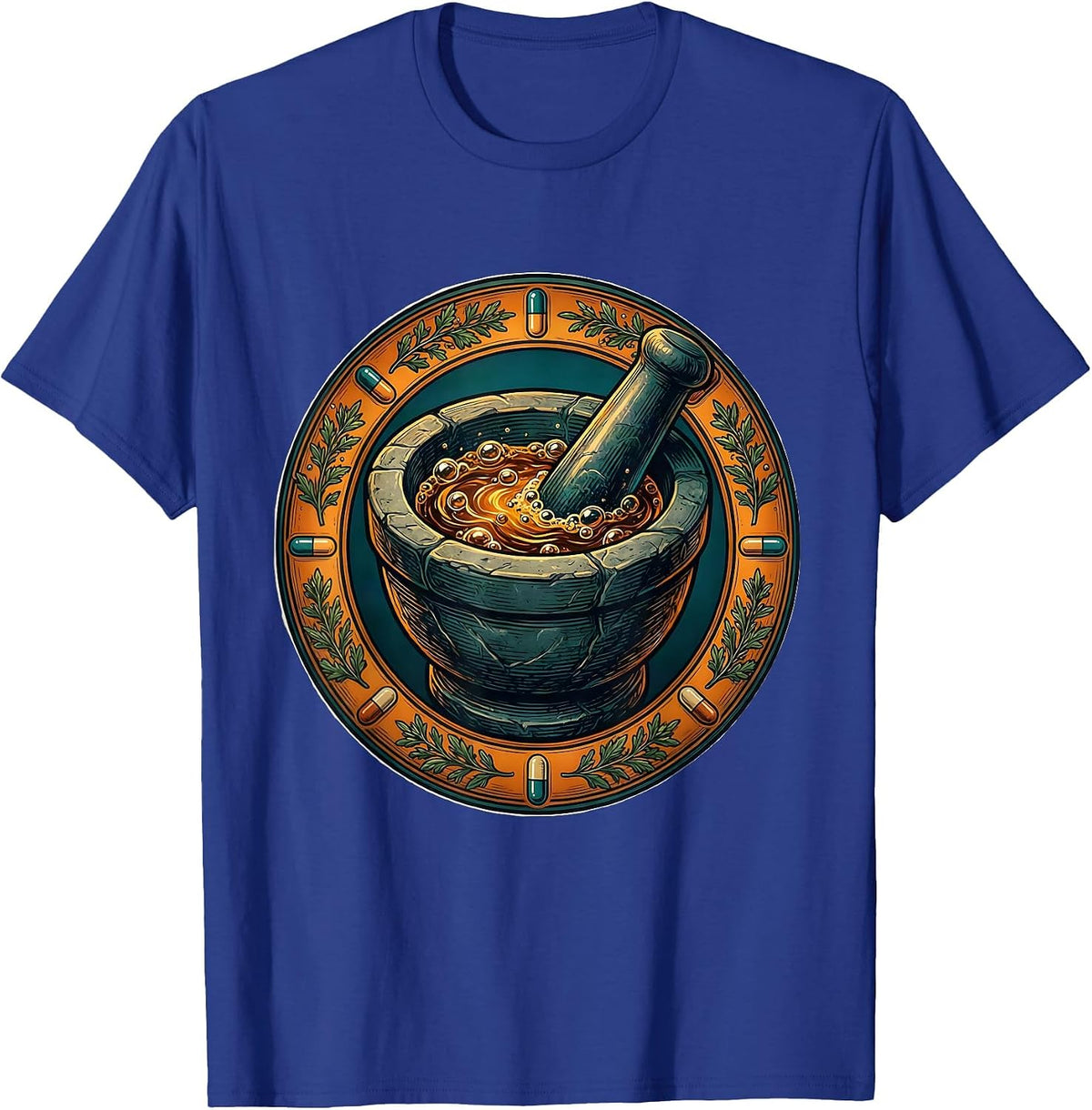 Pharmacy Technician Glowing Mortar and Pestle Art T-Shirt - Royal Blue