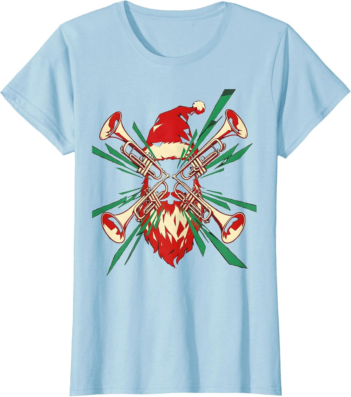 Futurist Trombone Santa Hat Radial Burst Music Humor T-Shirt - Baby Blue
