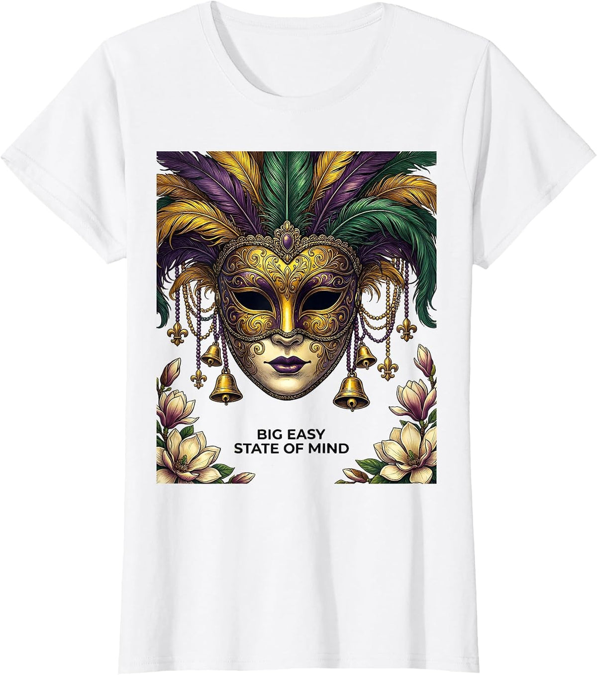 Big Easy State of Mind Mardi Gras Design T-Shirt - White