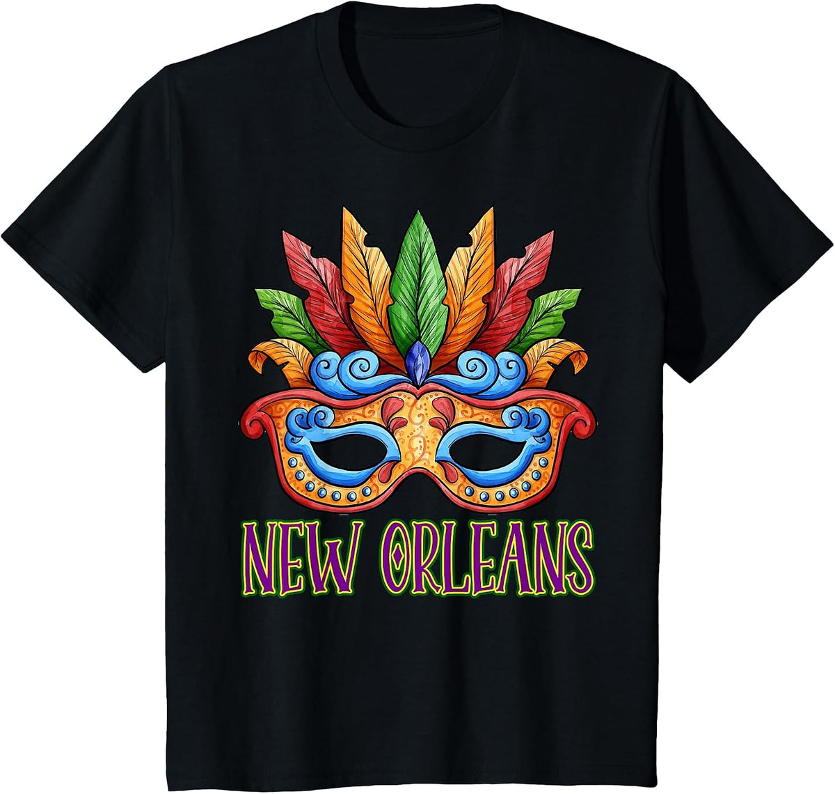 New Orleans Mardi Gras Souvenir Mask 2022 Men Women T-Shirt - Black