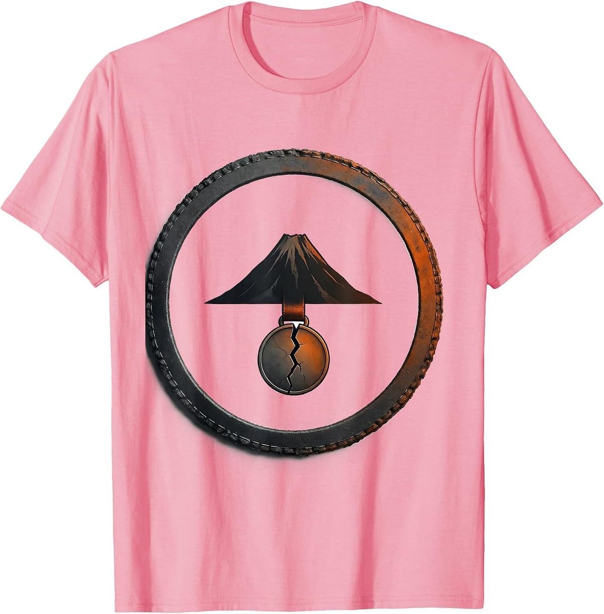 Men's Sealed Badge Volcano Peak Minimalist History Humor T-Shirt - Pink