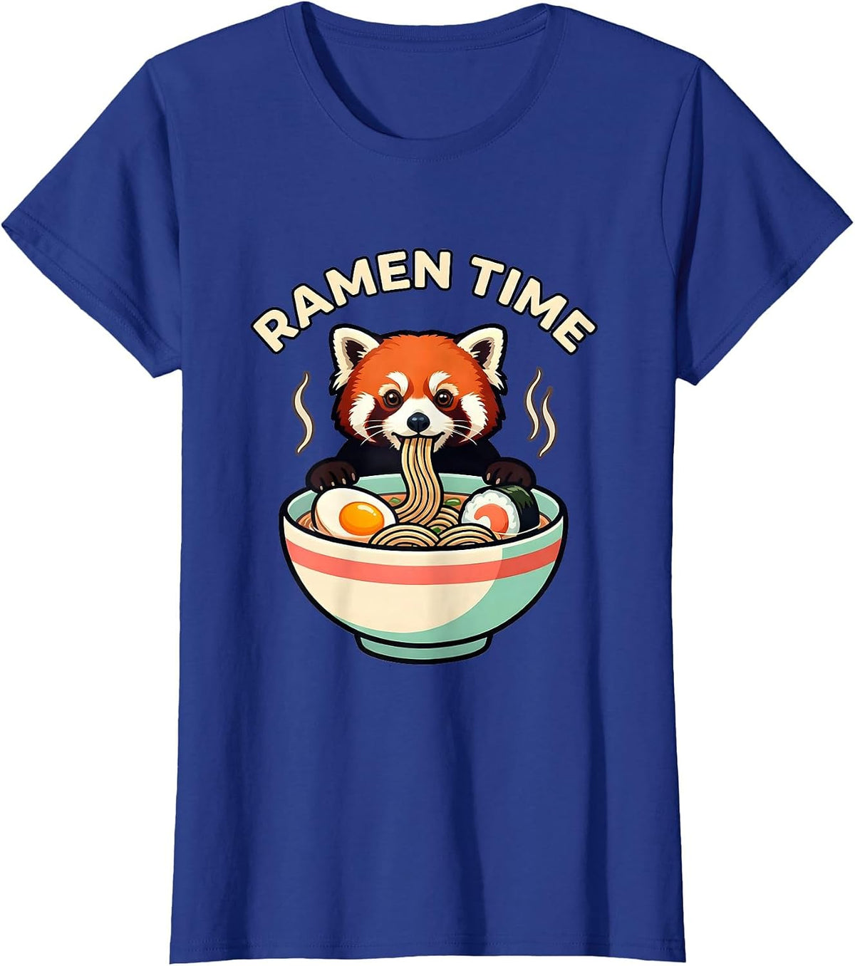 Women's Ramen Time Cute Kawaii Red Panda Eating Ramen Animal Lover T-Shirt - Royal Blue