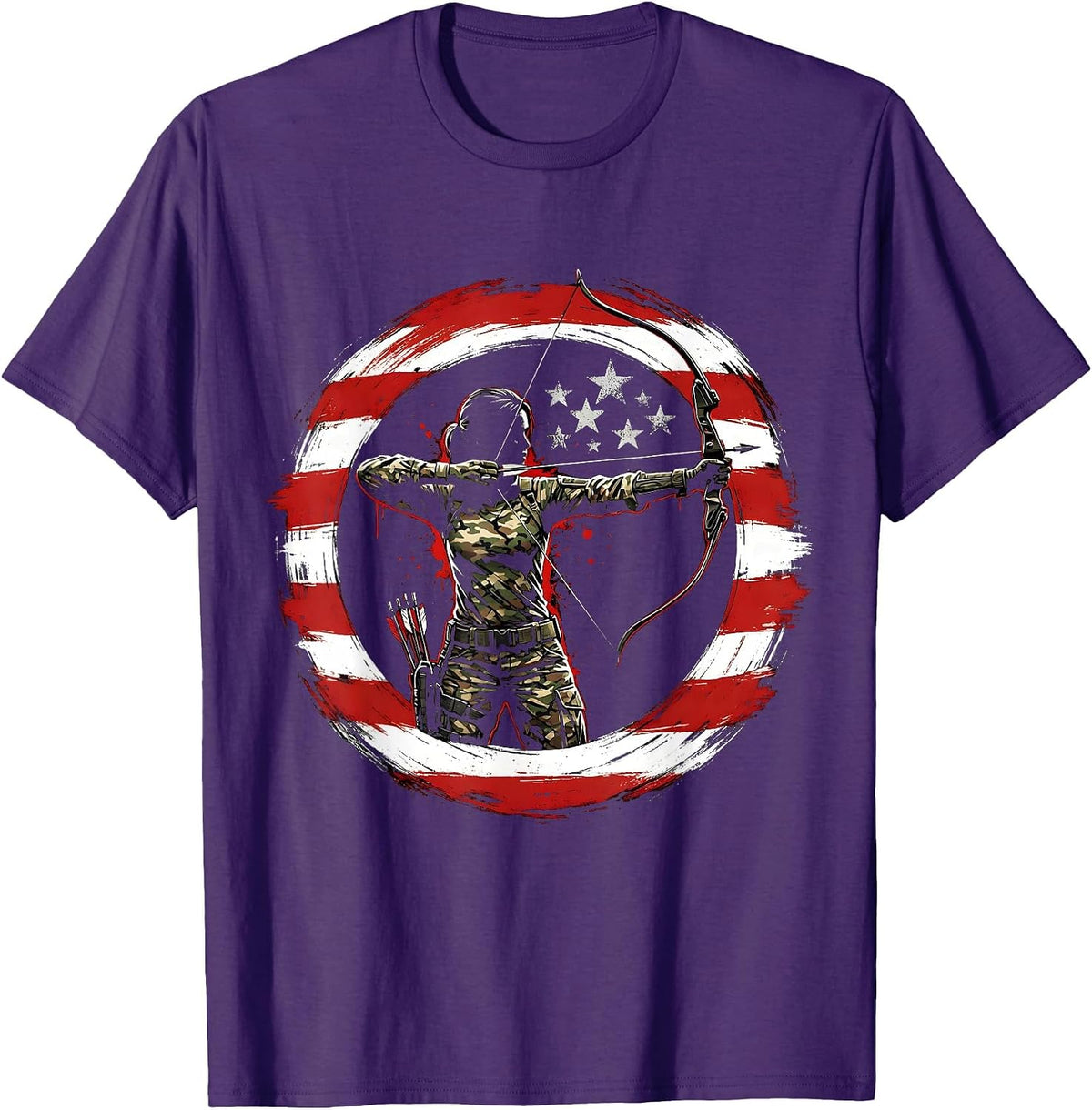 Camo Bowhunter Archer Hunting Illustration T-Shirt - Purple
