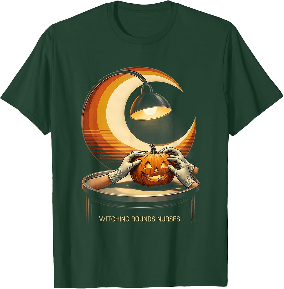 Men's Witching Rounds Nurses Retro Halloween Nurse Team Humor T-Shirt - Dark Green